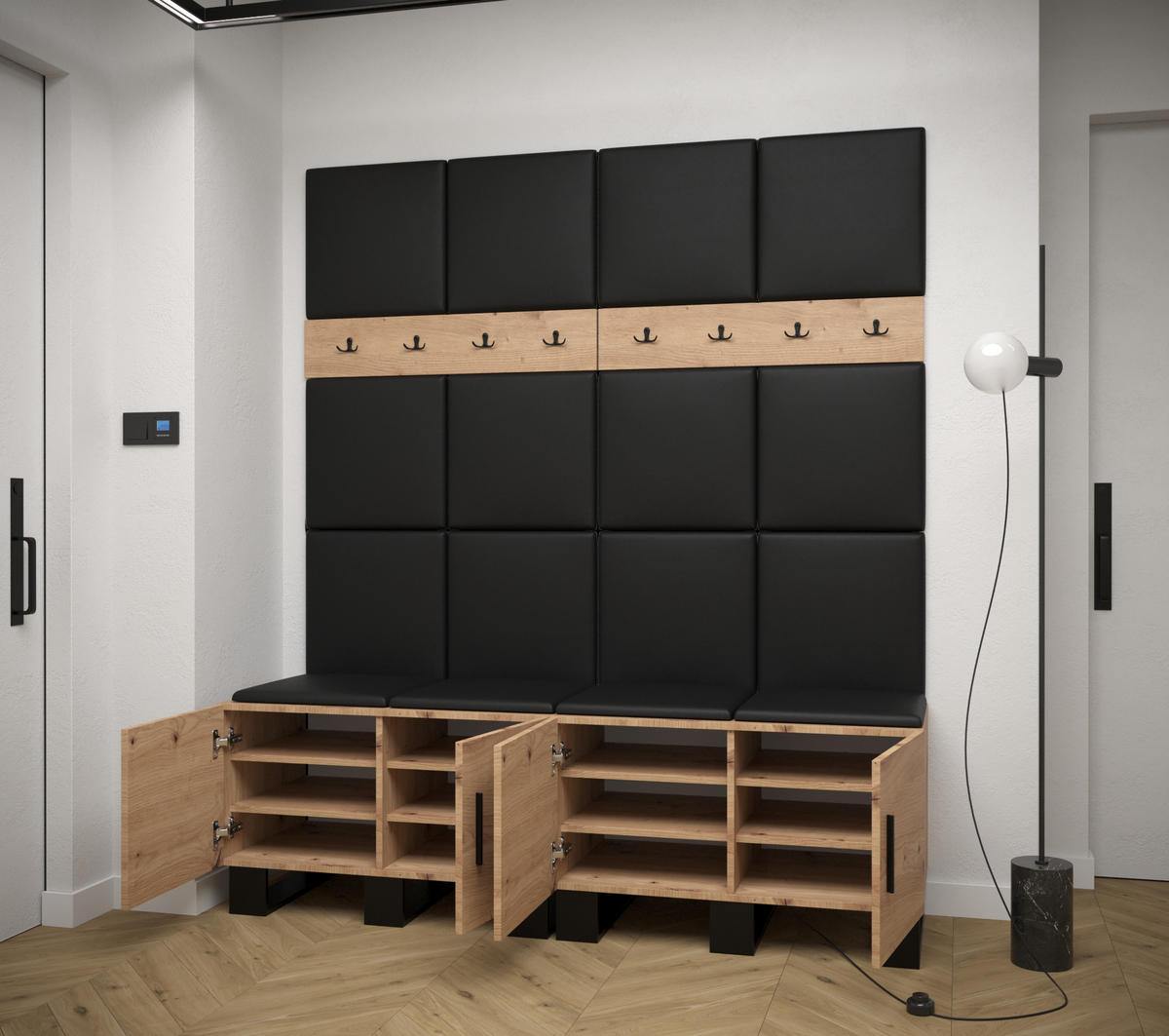 GARDEROBEN-SET 196/168/45,6 - Schwarz/Eiche Artisan, Holz/Kunststoff (168/196/45.6cm) - Abiks Möbel