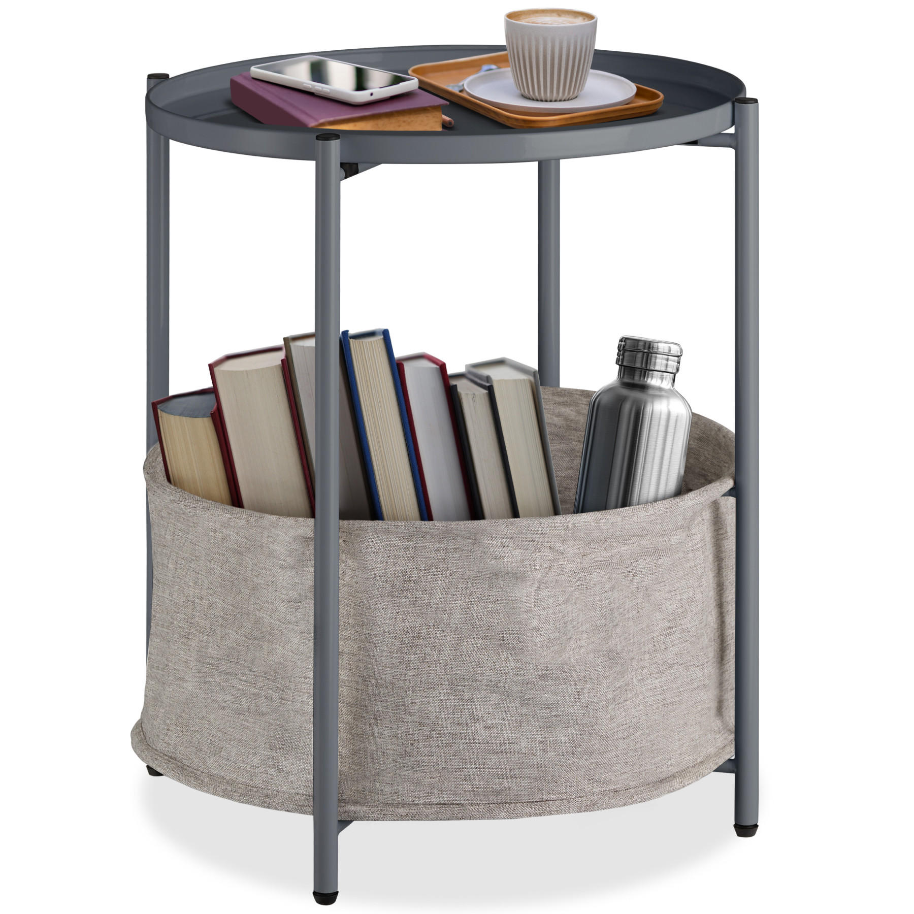 BEISTELLTISCH Canterbury,45,5 x 45,5 x 53 cm,dunkelgrau - Dunkelgrau, Textil (45.5/45.5/53cm) - tectake