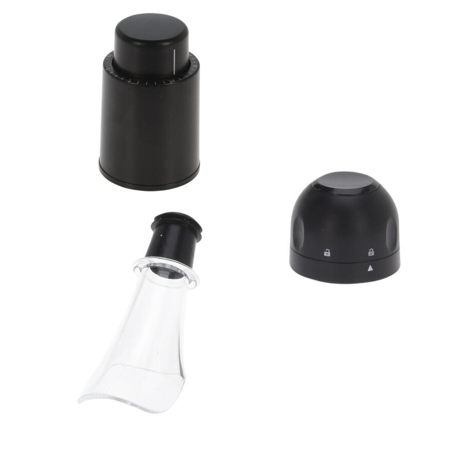 WEIN-SET Ausgießer, Korken, Verschluss 3-teilig - Schwarz, Kunststoff (5/10/8cm) - Excellent Houseware