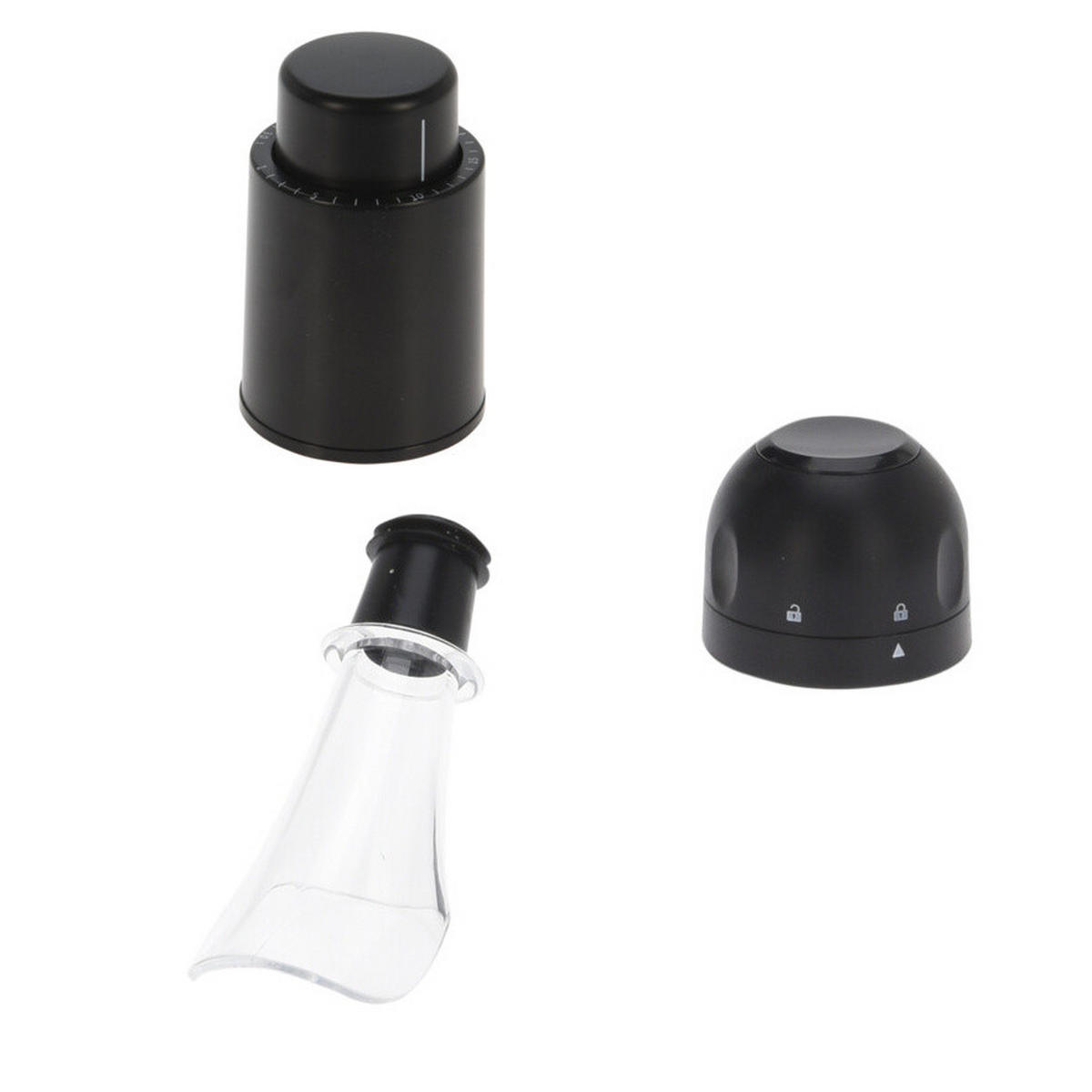 WEIN-SET Ausgießer, Korken, Verschluss 3-teilig - Schwarz, Kunststoff (5/10/8cm) - Excellent Houseware