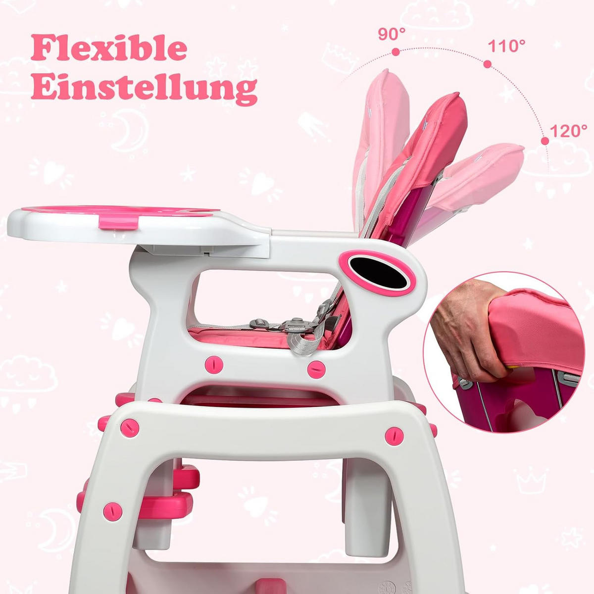 BABYHOCHSTUHL Pink - Pink, Kunststoff (51/104/62cm) - COSTWAY