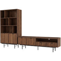 WOHNWAND Evron 2-teilig Bücherregal 90 cm + TV-Board 200 cm, Walnuss - Walnussfarben/Schwarz, Holzwerkstoff/Metall (200/185/35cm) - Beautysofa