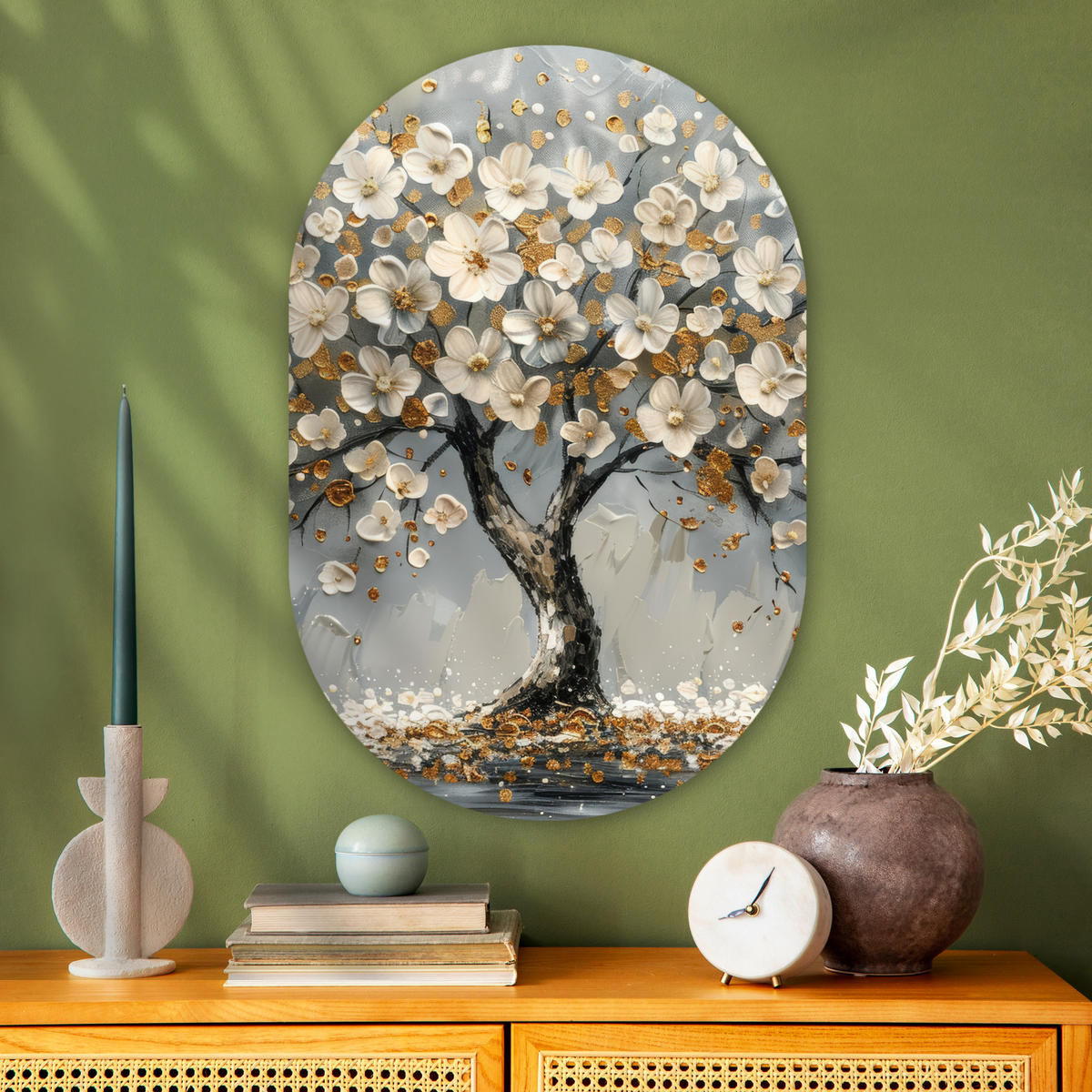 WANDBILD Baum - Gold - Blumen - Abstrakt - Kunst 60x90 cm - Goldfarben, Kunststoff (60/90cm) - MuchoWow