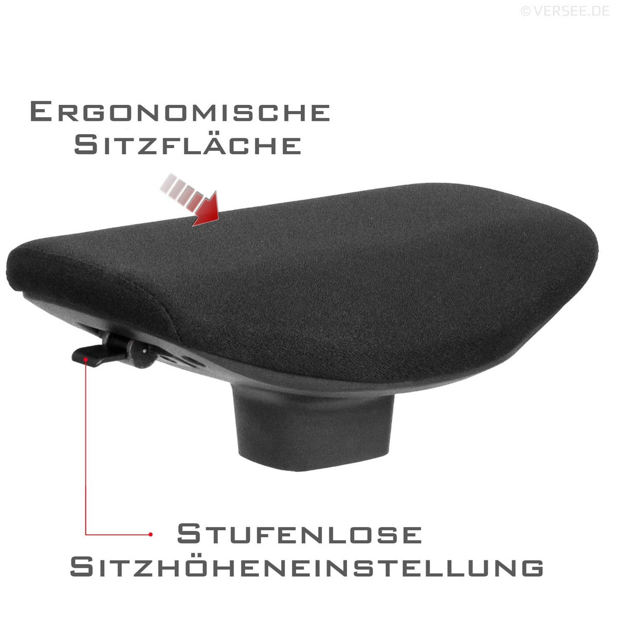 SITZ-STEHSTUHL V1703 Stoff Schwarz, ergonomisch, 150kg belastbar, Sitzhöhe 64-89cm - Schwarz, Textil/Metall (45/64/45cm) - Versee