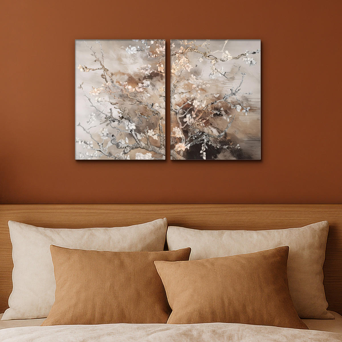 LEINWANDBILD 2er Set Mandelblüte - Abstrakt - Beige 60x40 cm - Beige, Textil (60/40cm) - MuchoWow