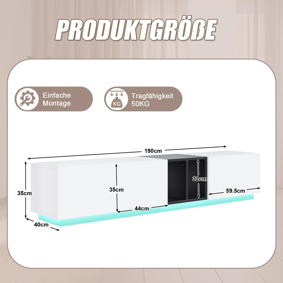 LOWBOARD in Weiß TV-Schrank modern, schlicht, Schubladen + offene Fächer, robust, Wohnzimmer, B120/T40/H50cm - Weiß, Holzwerkstoff/Metall (190/35/40cm) - STILVORA