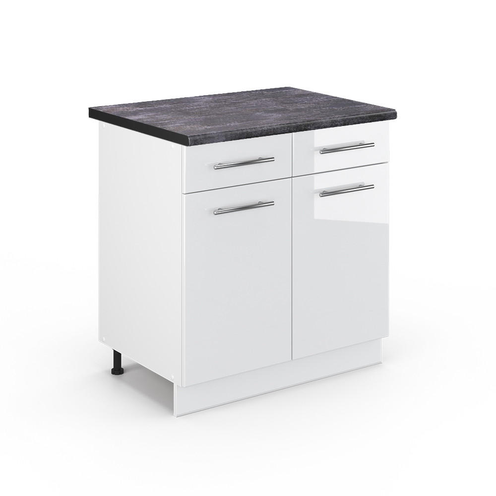KÜCHENUNTERSCHRANK Fame-Line Weiß Hochglanz 80 cm, AP Anthrazit - Weiß Hochglanz/Weiß, Holzwerkstoff (80/82/60cm) - Vicco