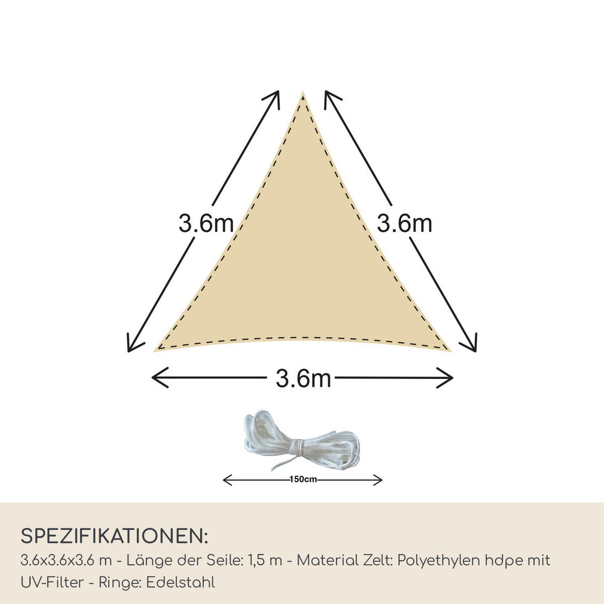 SONNENSEGEL Beige 360/360/1 cm - Beige, Kunststoff (400/400cm) - Mobili Rebecca