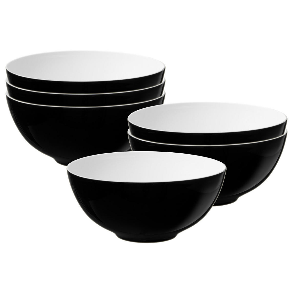 SCHÜSSELN Life Fashion Glamorous Black ø 21 cm 6er Set - Schwarz, Keramik (21.2cm) - Seltmann Weiden