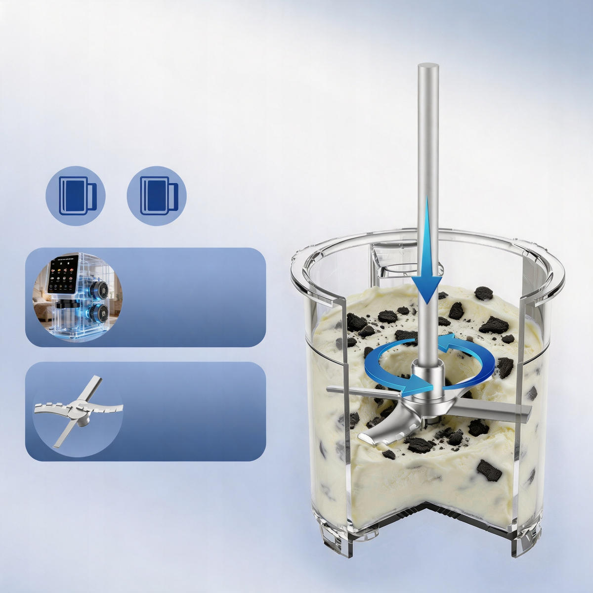 EISMASCHINE 10in1 Weiß 650 ml mit 3 Bechern Re-Spin Touchscreen - Schwarz, Kunststoff (15.7/37.6/33.5cm)