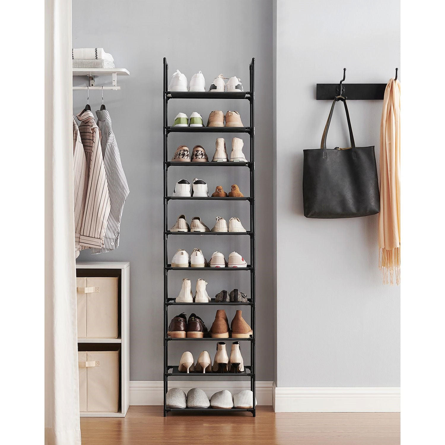 SCHUHREGAL SCHUHAUFBEWAHRUNG - Schwarz, Metall (28/173/45cm) - Hansiro