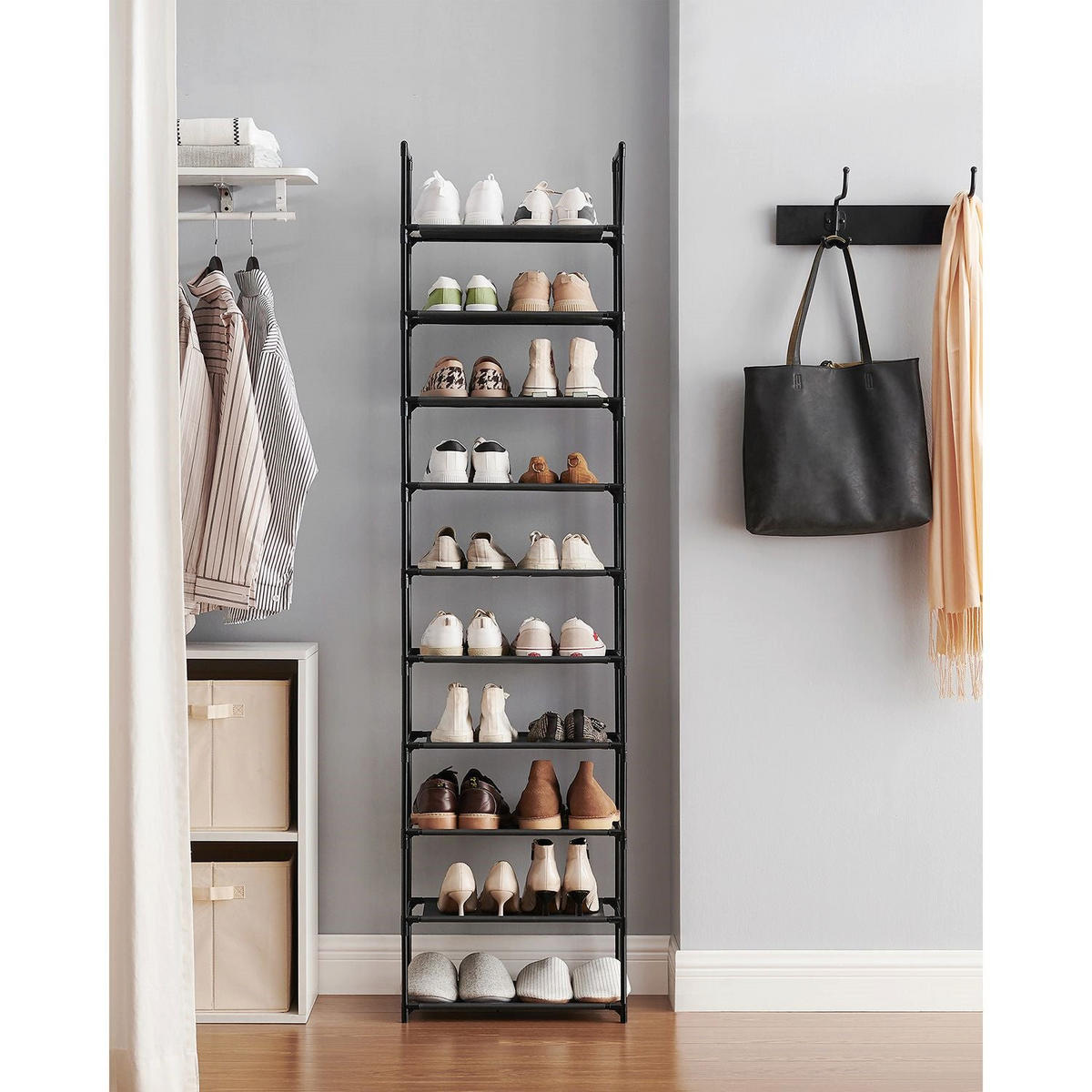SCHUHREGAL SCHUHAUFBEWAHRUNG - Schwarz, Metall (28/173/45cm) - Hansiro