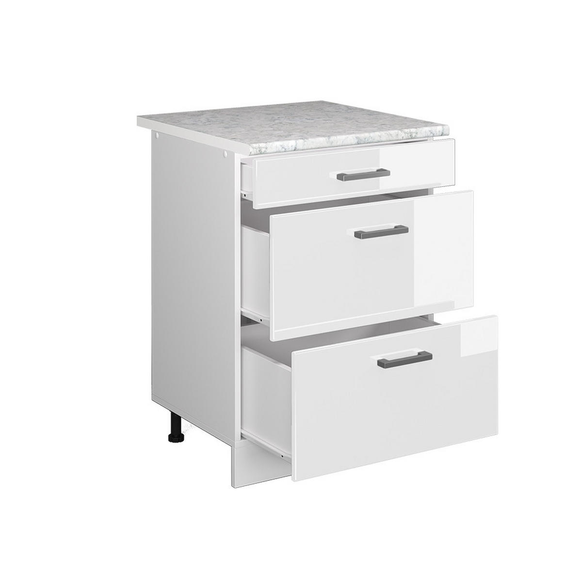 UNTERSCHRANK R-Line Weiß Hochglanz 60 cm mit Schubladen - Weiß Hochglanz/Weiß, Holzwerkstoff (60/81.6/60cm) - Vicco
