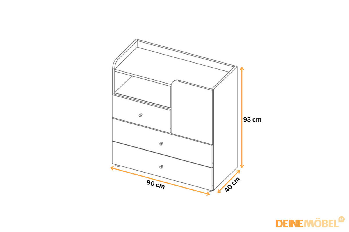 KINDERKOMMODE YOGI 10 90/93 cm in Graubeige / Geölte Eiche / Koralle - Greige/Koralle, Holzwerkstoff (90/93/40cm) - Deine Möbel 24