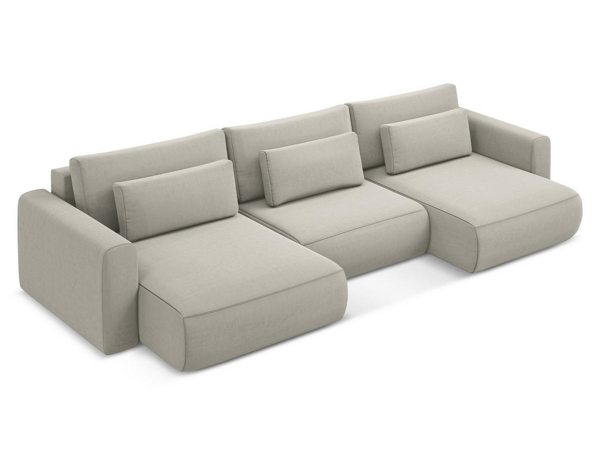 WOHNLANDSCHAFT Samt Stoff Creme - Perlmutt/Creme, Kunststoff/Textil (340/82/149cm) - Makamii
