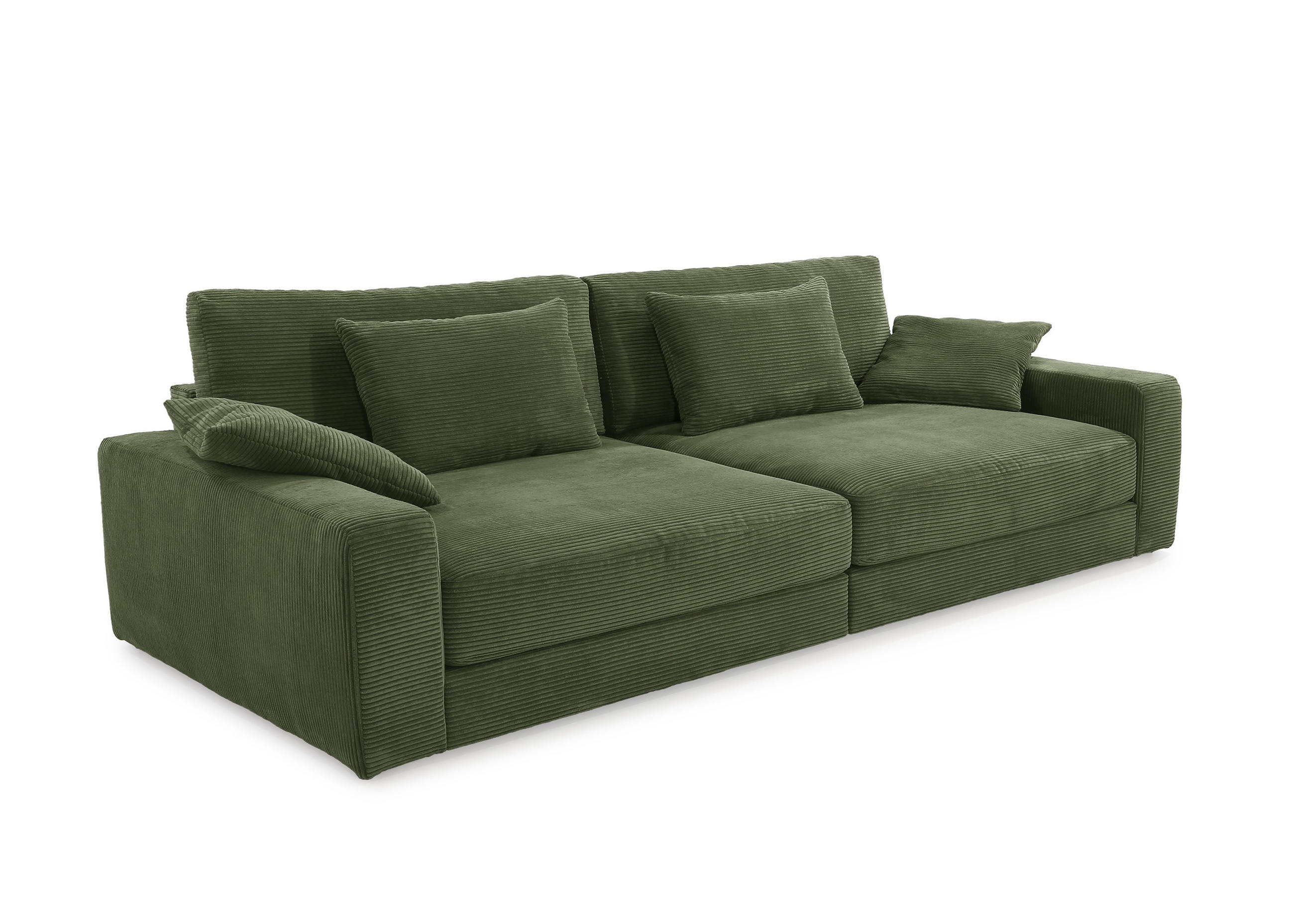 BIG-SOFA mit Federkern B290/T135/H90 cm extratief, Liegefläche 122x240 cm, Cord Grün / 15250 - Schwarz/Grün, Kunststoff/Textil (290/90/135cm) - luma-home