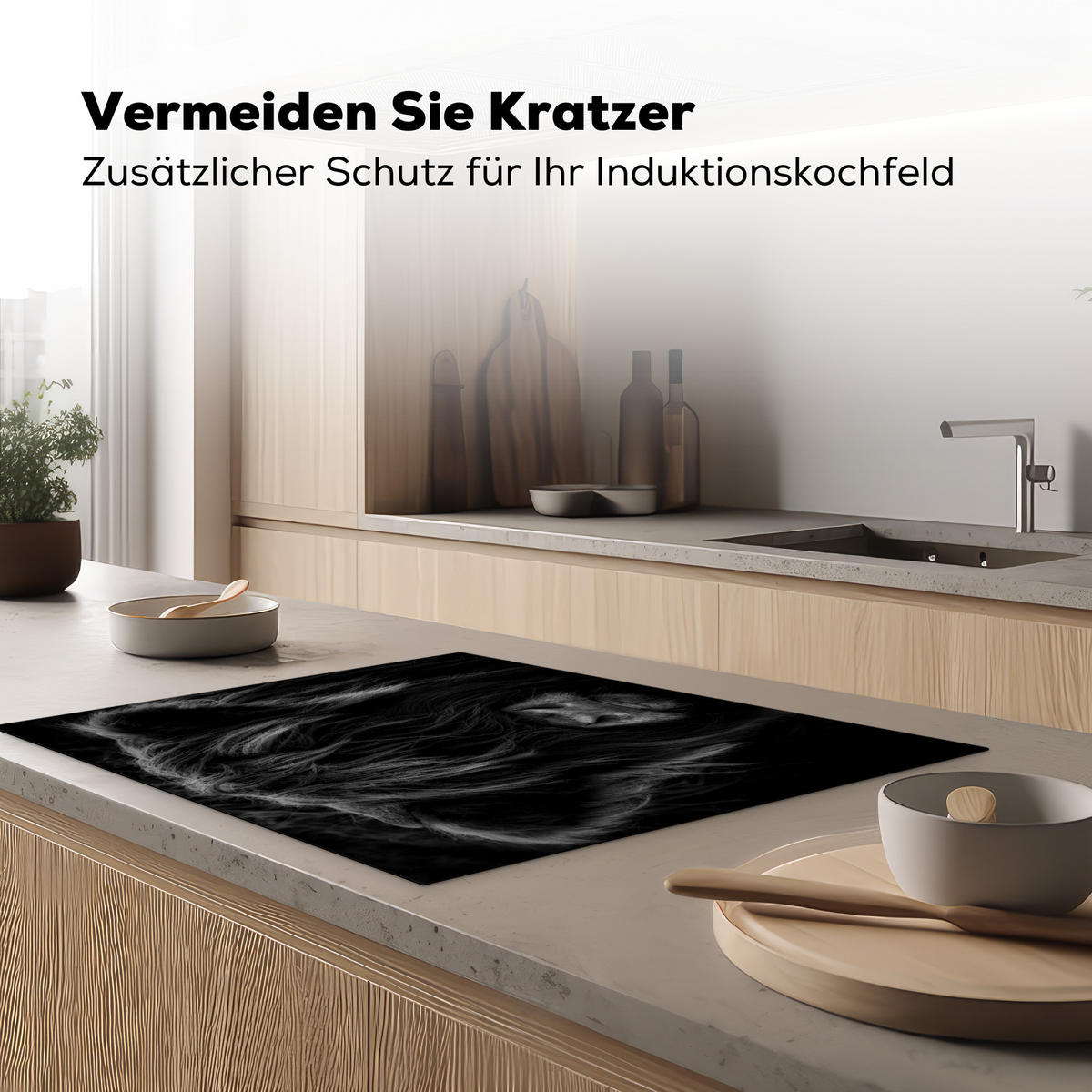 HERDABDECKPLATTE Schottischer Highlander - Kuh - Schwarz - Weiß - Tiere Induktionsmatte 77x59 cm - Schwarz, Kunststoff (77/59/0.2cm) - MuchoWow