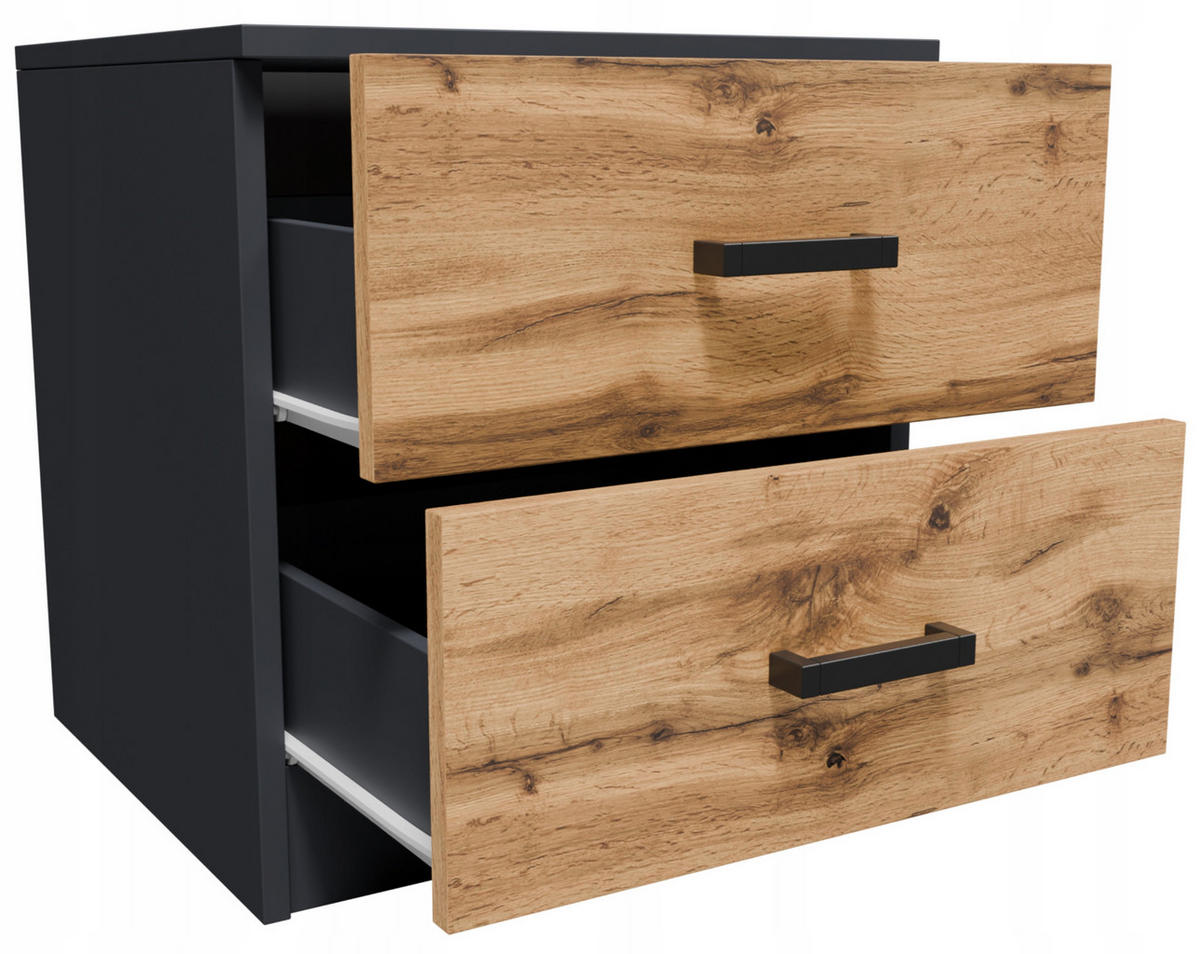 NACHTISCH CR3-LOFT-2S Graphit-Wotan Eiche 42/40,3/44,3 cm - Eiche Wotan/Graphitfarben, Holzwerkstoff (42/44.3/40.3cm)
