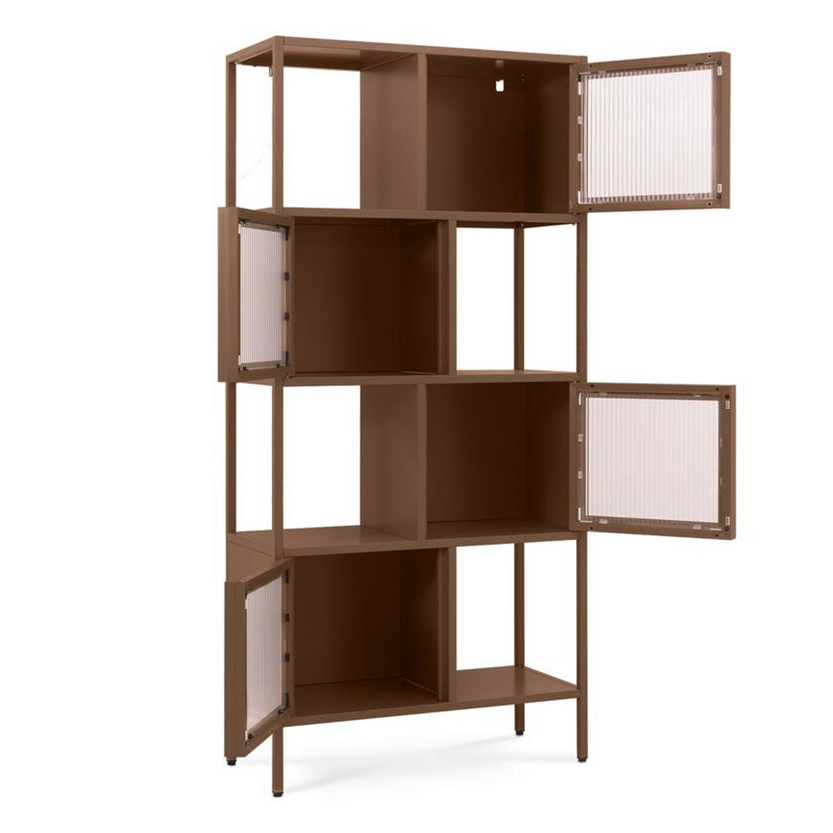 METALLREGAL H170cm 4 Türen 4 Fächer Braun und Geriffeltes Glas KIARA - Braun, Metall (35/170/80cm) - Sicaan