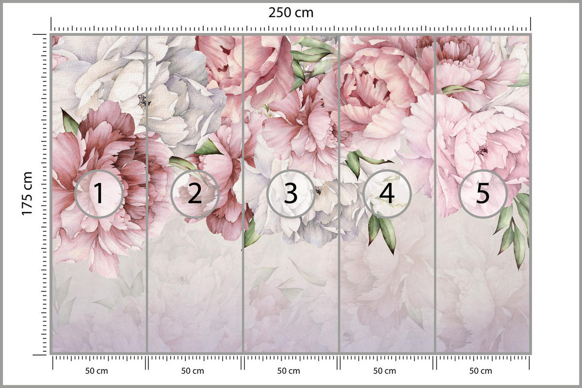 FOTOTAPETE für Schlafzimmer Rosa Zarte Pfingstrosen Natur 250x175 - Violett/Rosa, Papier (250/175cm) - Muralo