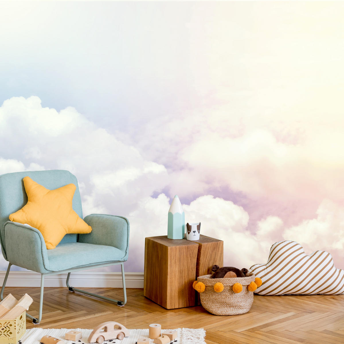 FOTOTAPETE für Schlafzimmer Blau Rosa Himmel Wolken 500x350 - Blau/Beige, Papier (500/350cm) - Muralo