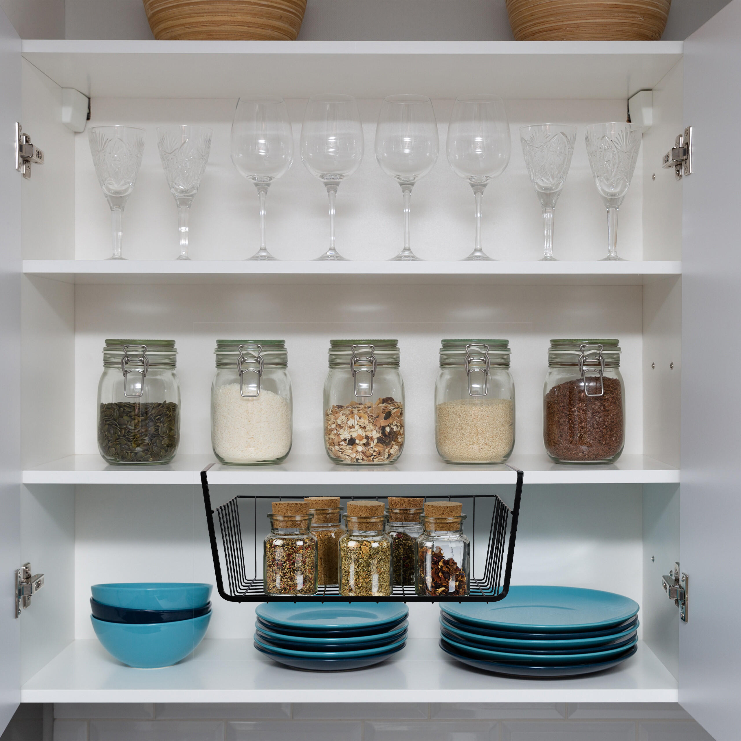 2xUNTERREGALHÄNGEKORB - Schwarz, Metall (34/15/25.5cm) - Relaxdays