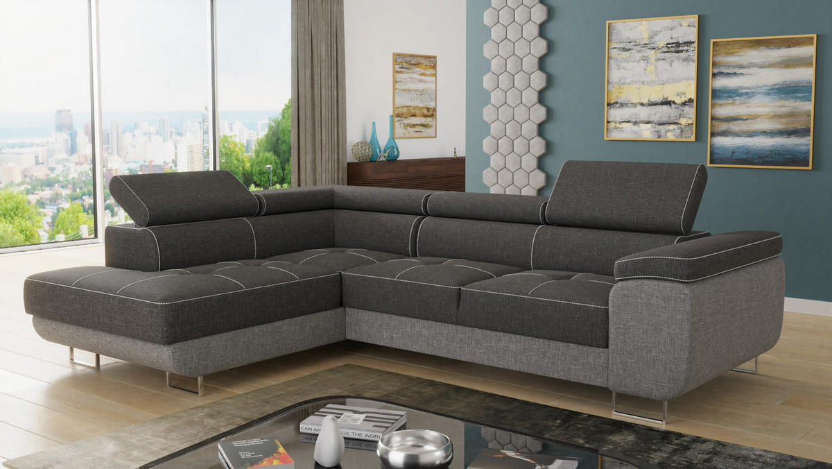 ECKSOFA Caris, Seite: Links - Hellgrau/Grau, Holz/Textil (273/203cm) - Sofnet