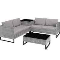 RATTANLOUNGE Ostuni, mit Sicherheitsglasplatte, grau-meliert/grau - Grau, Kunststoff - tectake