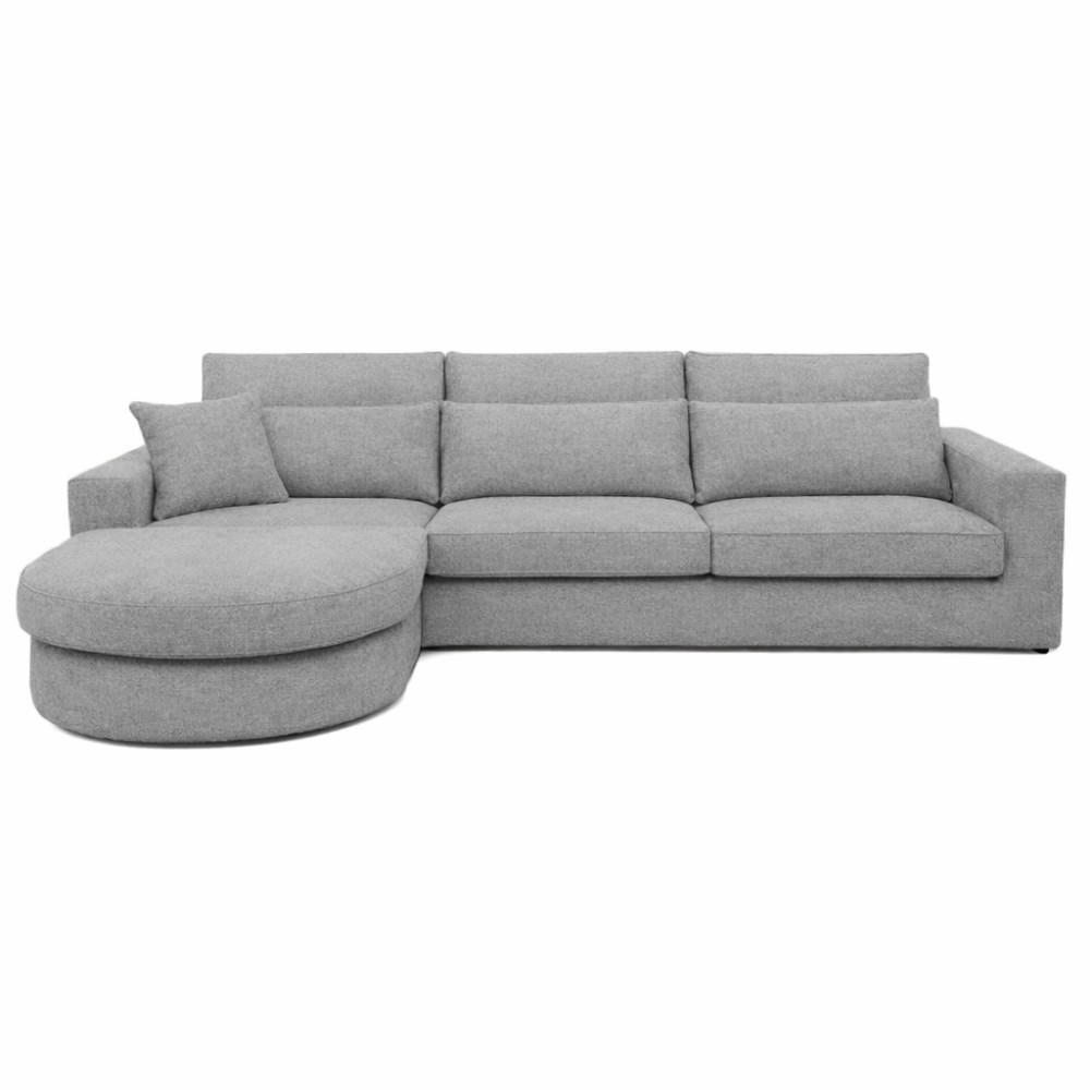 ECKSOFA Pablo ohne Schlaffunktion, mit abgerundeter Ottomane, links, Hellgrau, Velourstoff - Grau, Textil (319/196cm) - Beautysofa