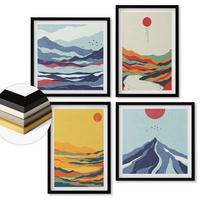 WANDBILDER 4er-Set - 50x50 cm & 40x60 cm Schwarzer Rahmen - Farbenfrohe abstrakte Flussberge - Schwarz, Kunststoff (50/50cm) - ArtPrintCave