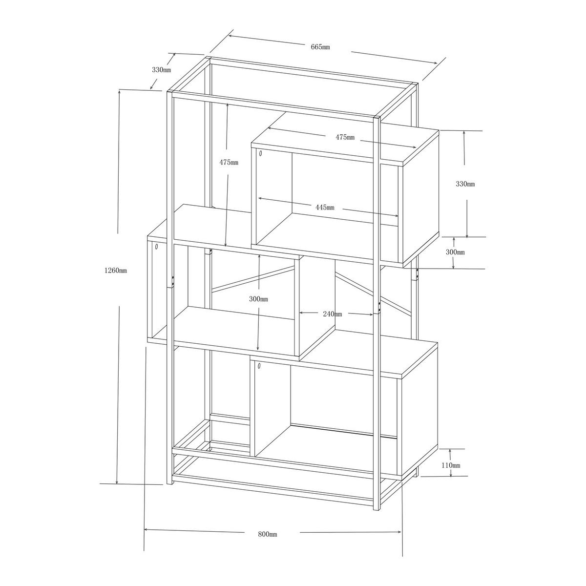 BÜCHERREGAL Rennebu - Eichefarben/Schwarz, Holzwerkstoff/Metall (80/126/33cm) - [en.casa]