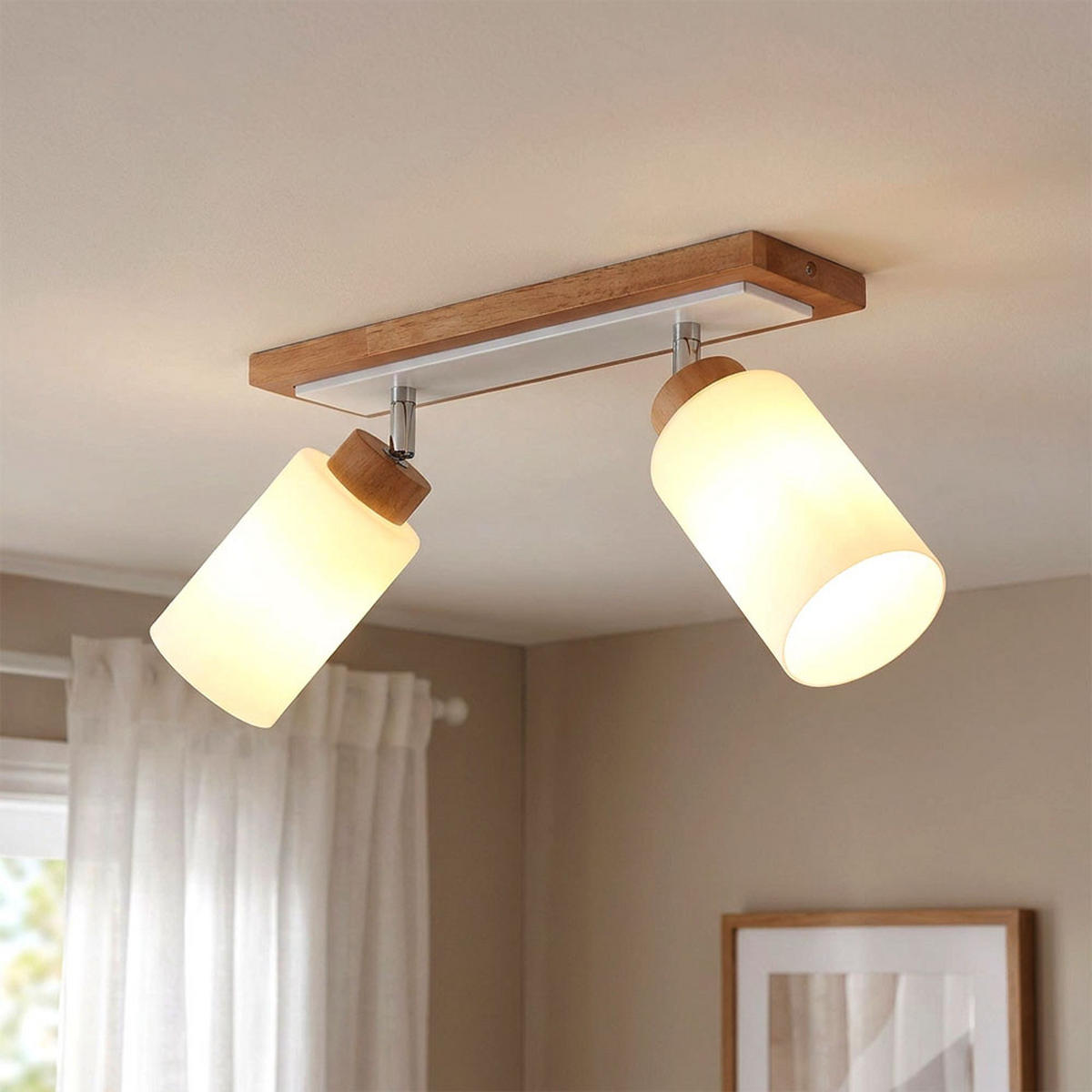 LED DECKENLEUCHTE Holz Braun, Metall Weiß, schwenkbar - Klar, Holz (60/10.3/22cm) - Globo Lighting