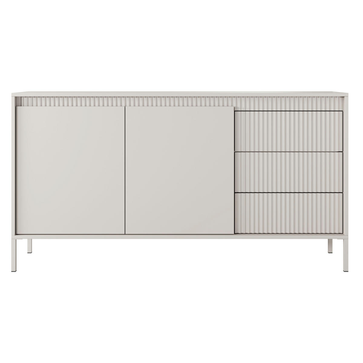 SIDEBOARD SELBU KOM2 Reliefierte Fronten aus MDF-Platte Beige Beige - Beige, Glas/Holzwerkstoff (154/82/40cm) - Komodee