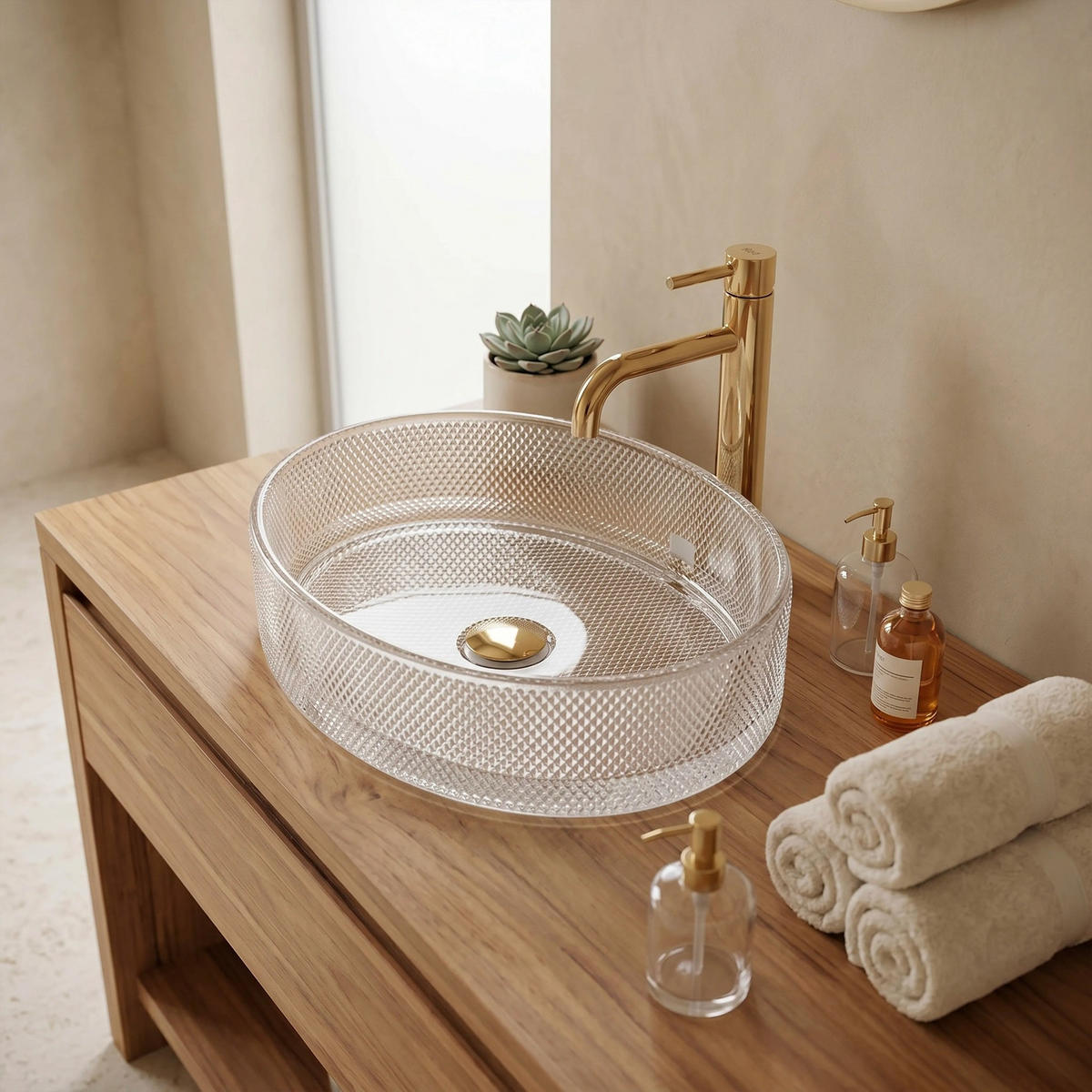 AUFSATZWASCHBECKEN Rea Mirella Transparent - Transparent, Glas (38/12.5/49.5cm) - REA