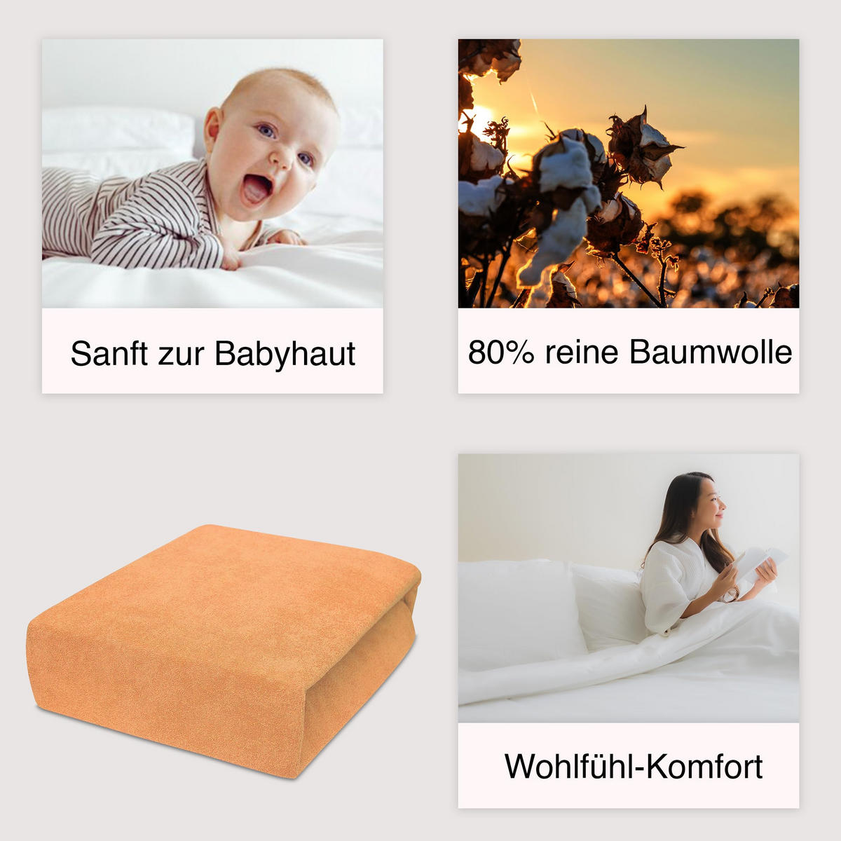 SPANNBETTLAKEN 120/200 cm, Jersey Elastisch 100 % Baumwolle Lachs - Sandfarben, Textil (120/200cm) - Best For Home