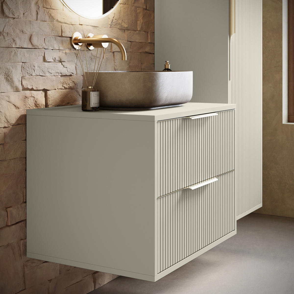 BADMÖBEL-SET Rimini 2 Teile Cashmere - 60 x 46 x 46 cm - Kaschmir, Holz (60/46/46cm) - Badplaats