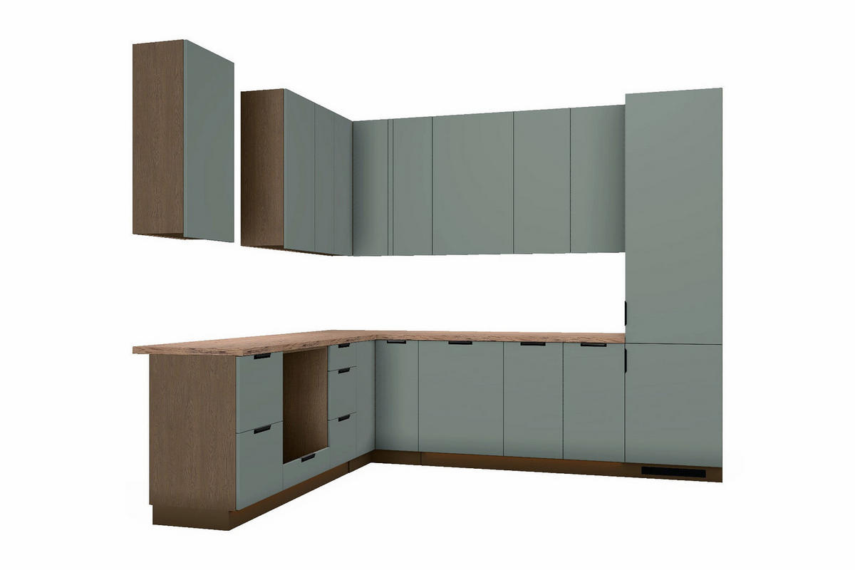 L-KÜCHE Sorento Grün & Dunkle Eiche – 294 × 239 cm – KÜ-SORENTO2-001 - Grün, Holzwerkstoff (294/247/239cm) - ROYAL24_MARKT