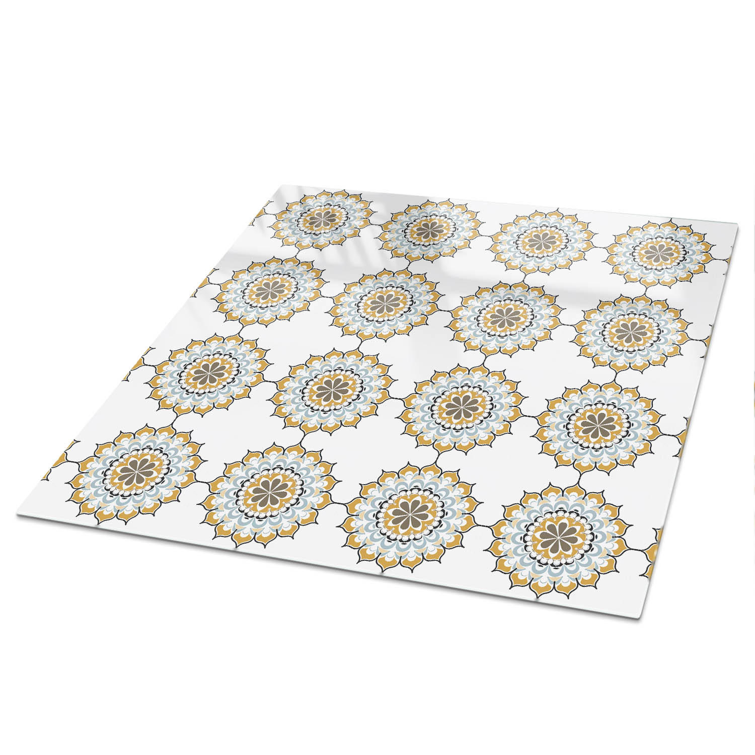 TISCHPLATTE 50x50 cm – Geometrische Blumen - Grün, Glas (50/50/0.4cm) - Wallfluent