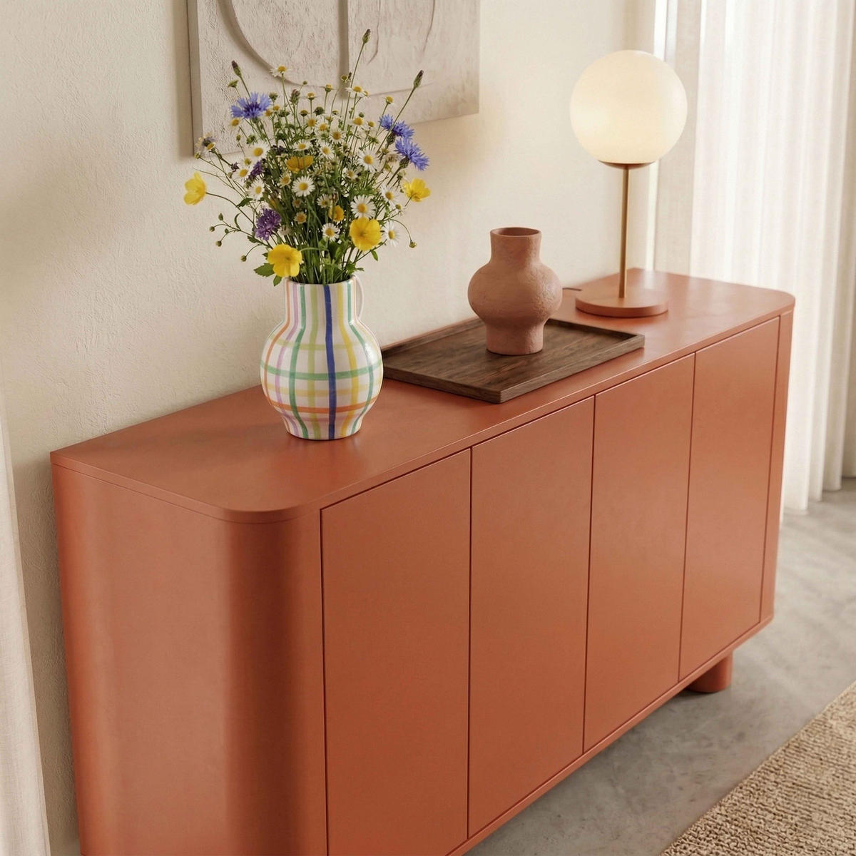 SIDEBOARD 160 cm, Terrakotta - Rot/Orange, Holz (40/75/160cm) - Oviala