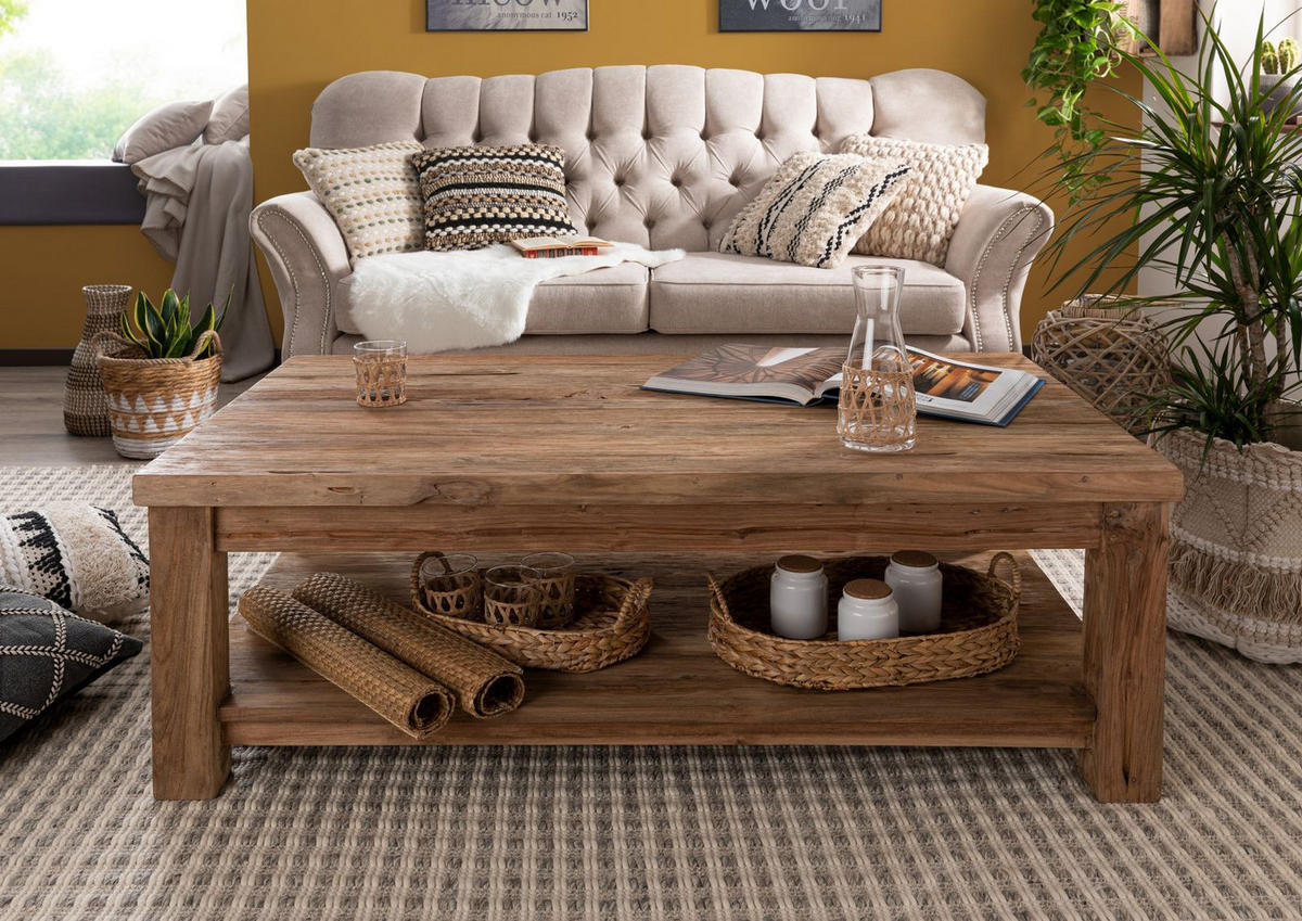 COUCHTISCH Teak 130x75x45 natur unbehandelt BASSANO #139 - Naturfarben, Holz (130/75/45cm) - Massivmoebel24