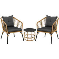 VRTNI bistro set 62/65/78 cm pješčane boje od čelika i PE ratana s jastucima i stolićem - siva, metal - OKWISH