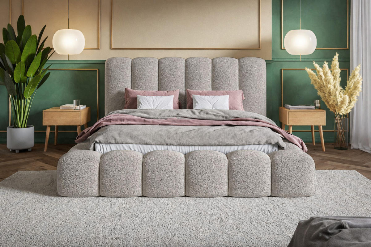 POLSTERBETT 180x200 Madeno mit Bettkasten, Boucle, Hellgrau - Hellgrau, Holz/Textil (180/200cm) - Emporius