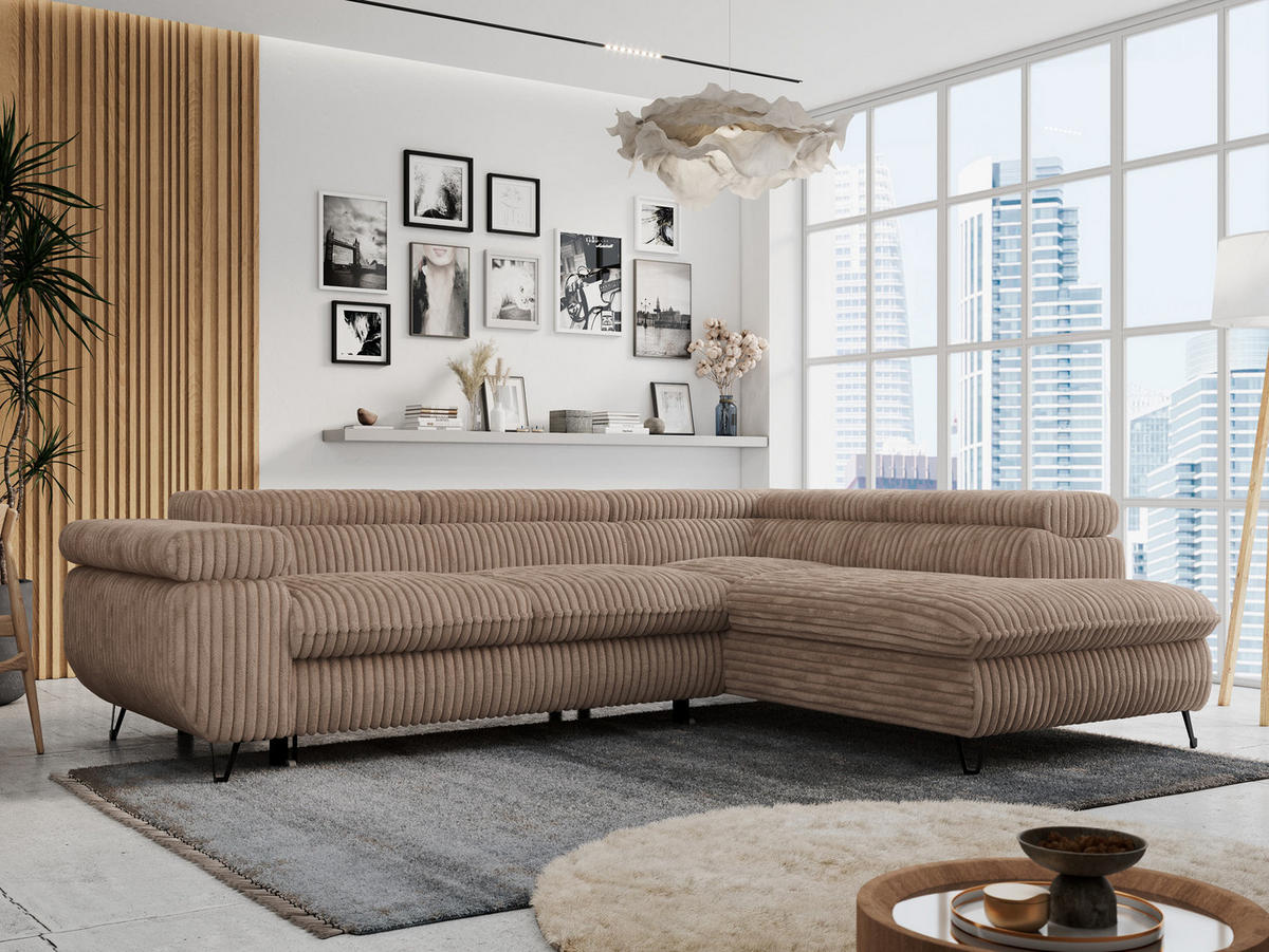 ECKSOFA PETER L Braun Cord - Rechts Seite - Schwarz/Braun, Textil/Metall (273/208cm) - MKS