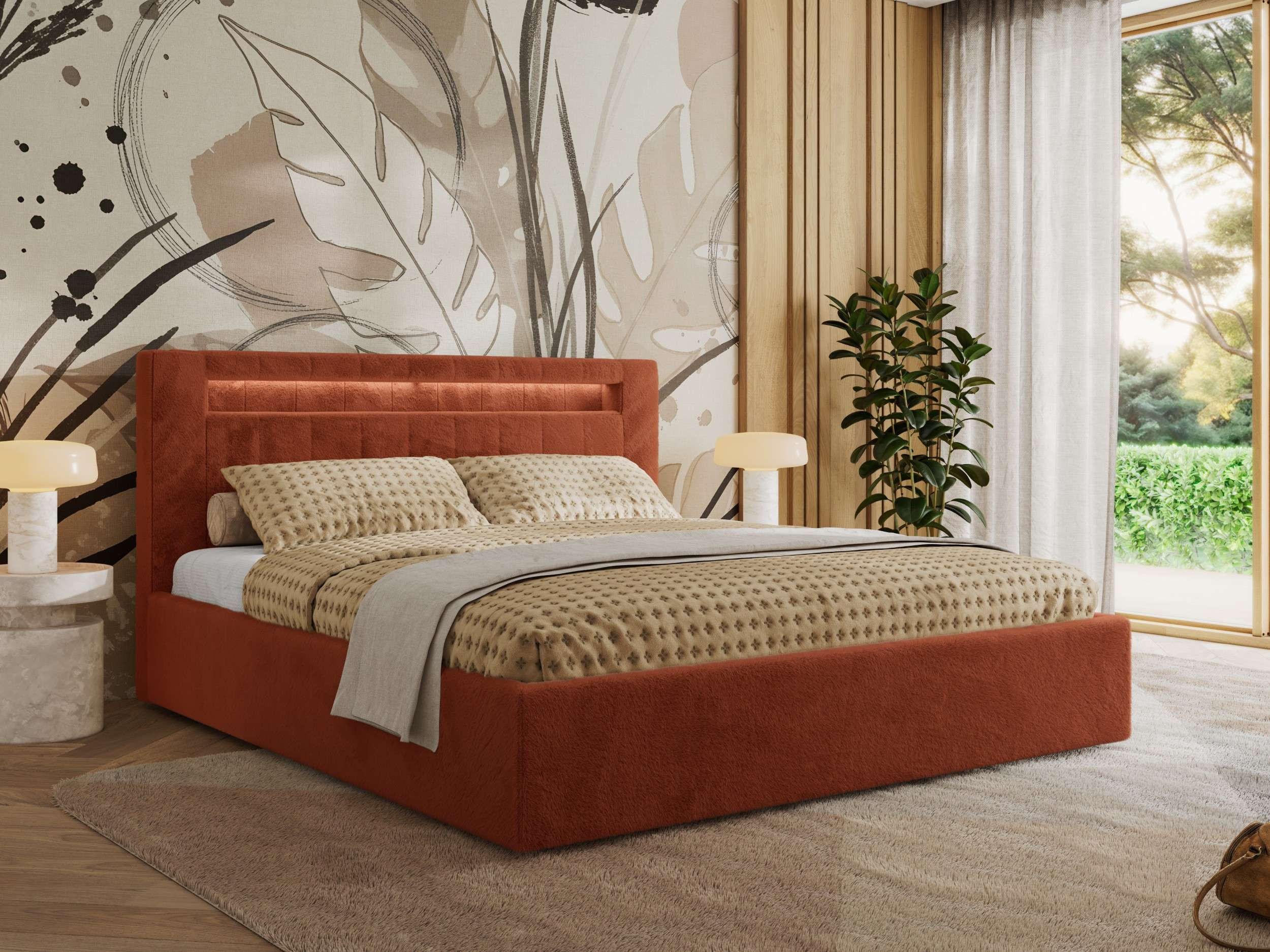 POLSTERBETT GOLD 5 CLASSIC 140/200 - Orange Plüsch - Schaum-Matratze - Orange, Textil (140/200cm) - MKS