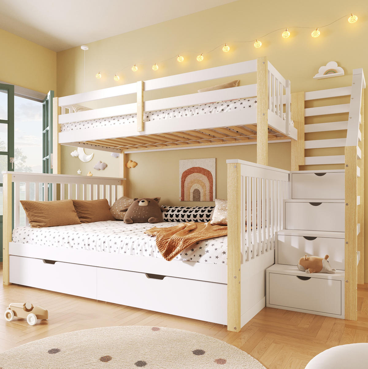 HOCHBETT 90/200-140/200 cm aus Kiefernholz mit Schubladen, Weiß - Weiß, Holz (90/200cm) - OKMYHOME