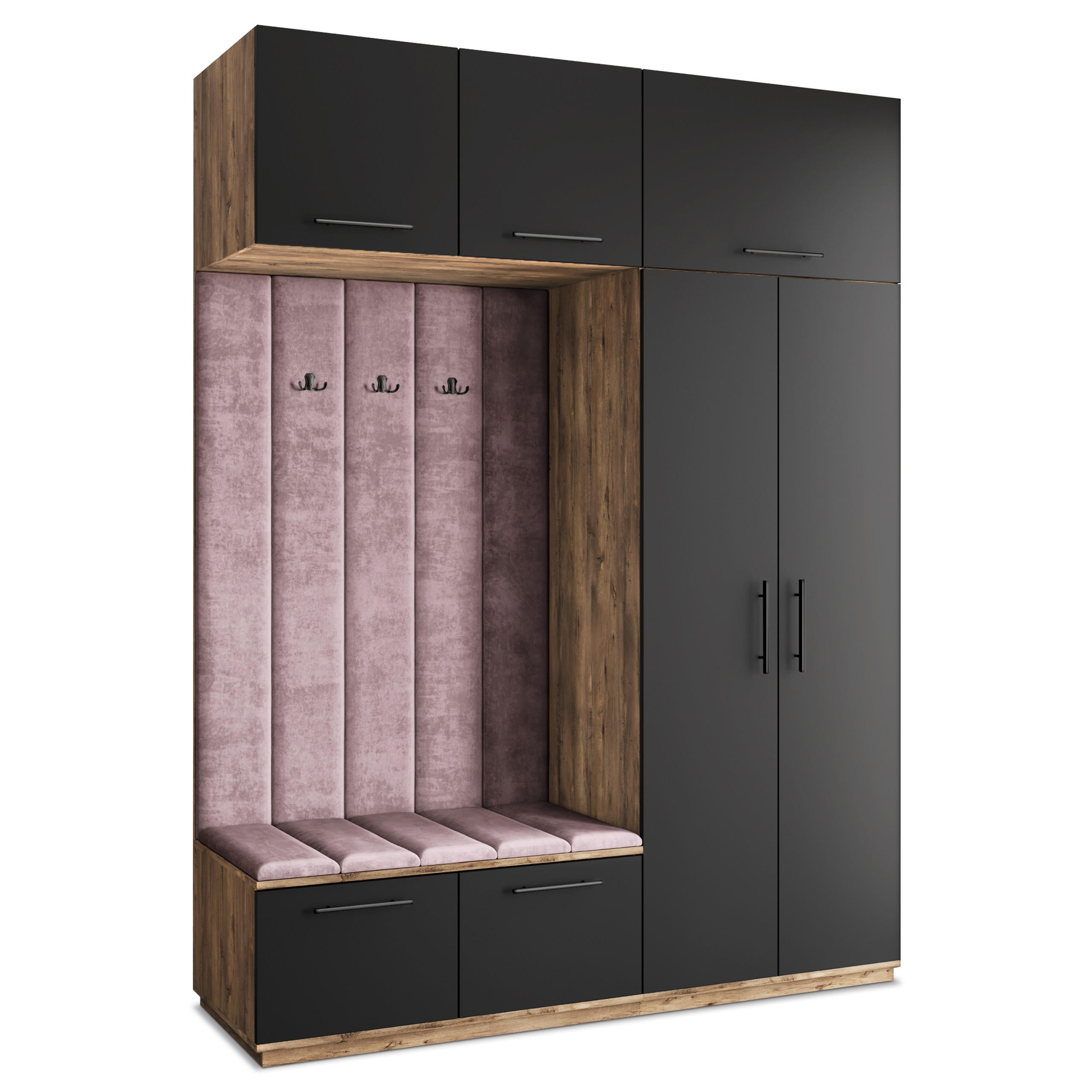 Masseno Garderobenschrank Eiche, Schwarz, Lila 180x240x60 cm