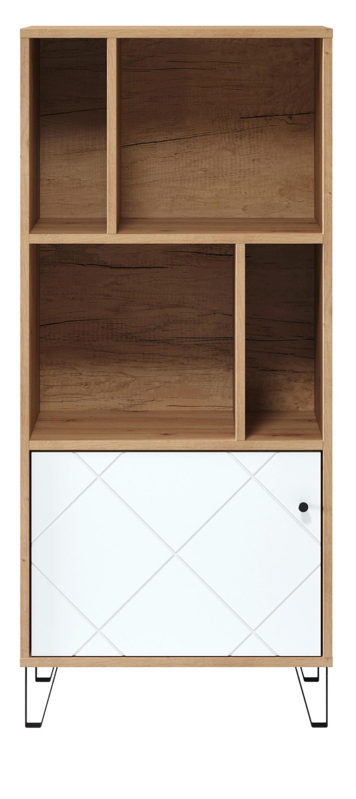 REGALSCHRANK weiß matt, Eiche Artisan 63 x 136 cm, Bücherregal mit Rautenoptik - Eichefarben/Schwarz, Holzwerkstoff/Kunststoff (63/136/40cm) - Top.Furn