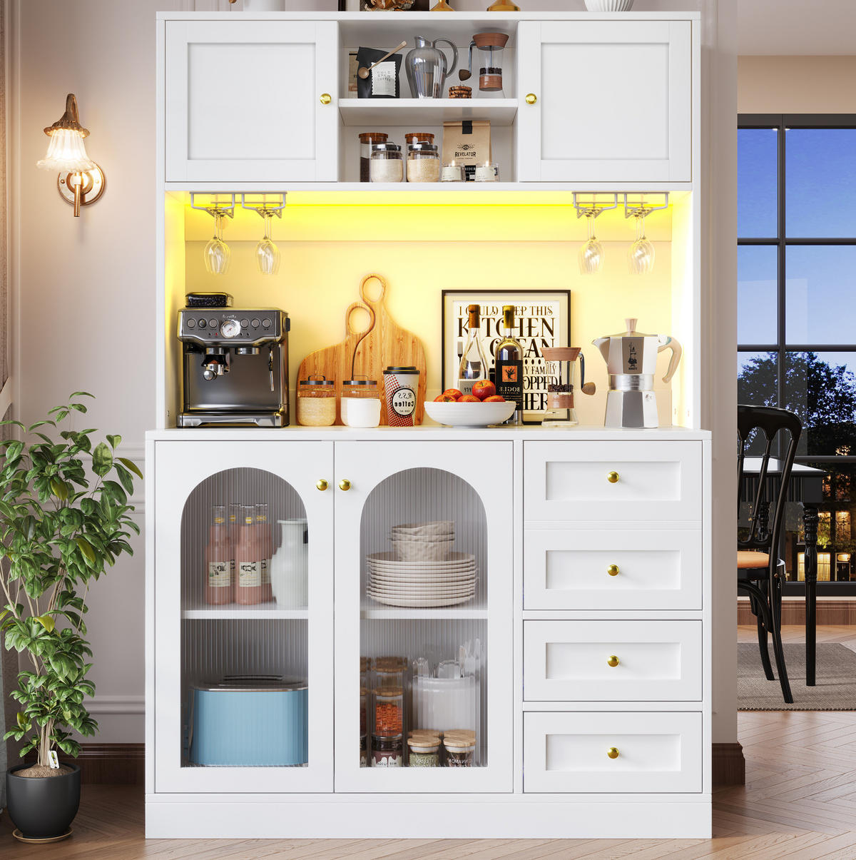 BUFFETSCHRANK 120/40/188 cm weiß aus MDF mit LED-Lichtleiste - Weiß, Holzwerkstoff (120/188/40cm) - OKWISH
