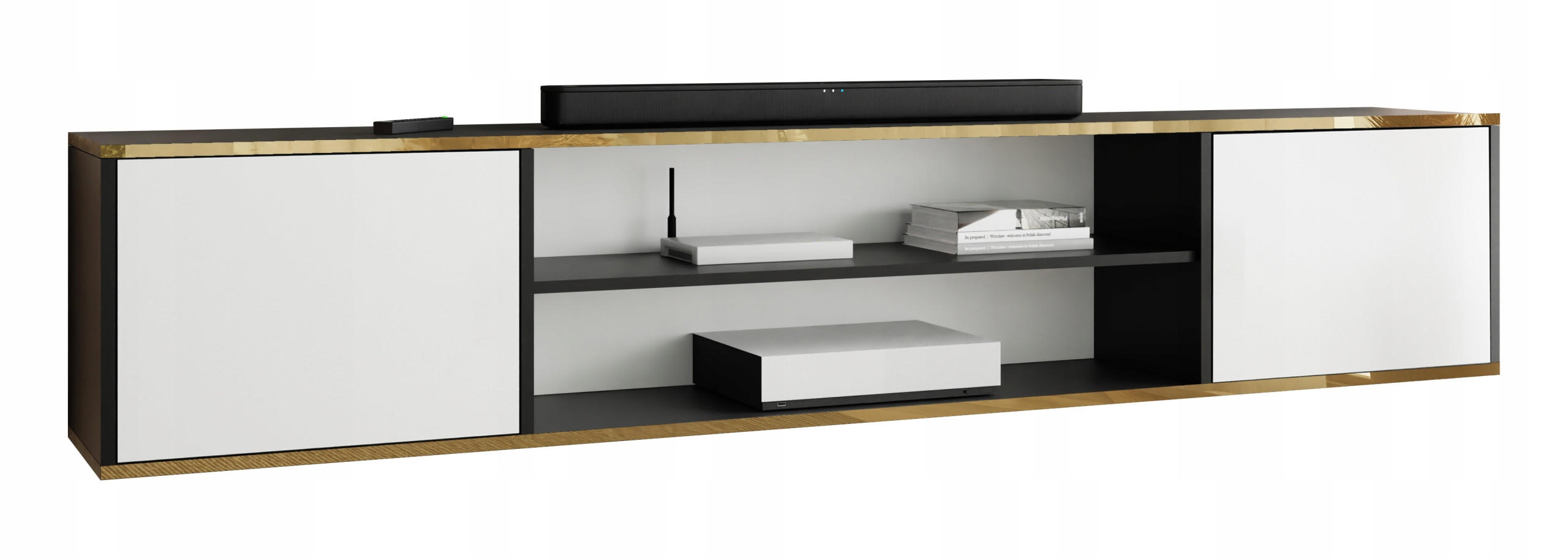 TV-LOWBOARD EDI GOLD 4 Schwarz / Weiß – 2-türig - Goldfarben/Schwarz, Holzwerkstoff (206.4/42/38.9cm)