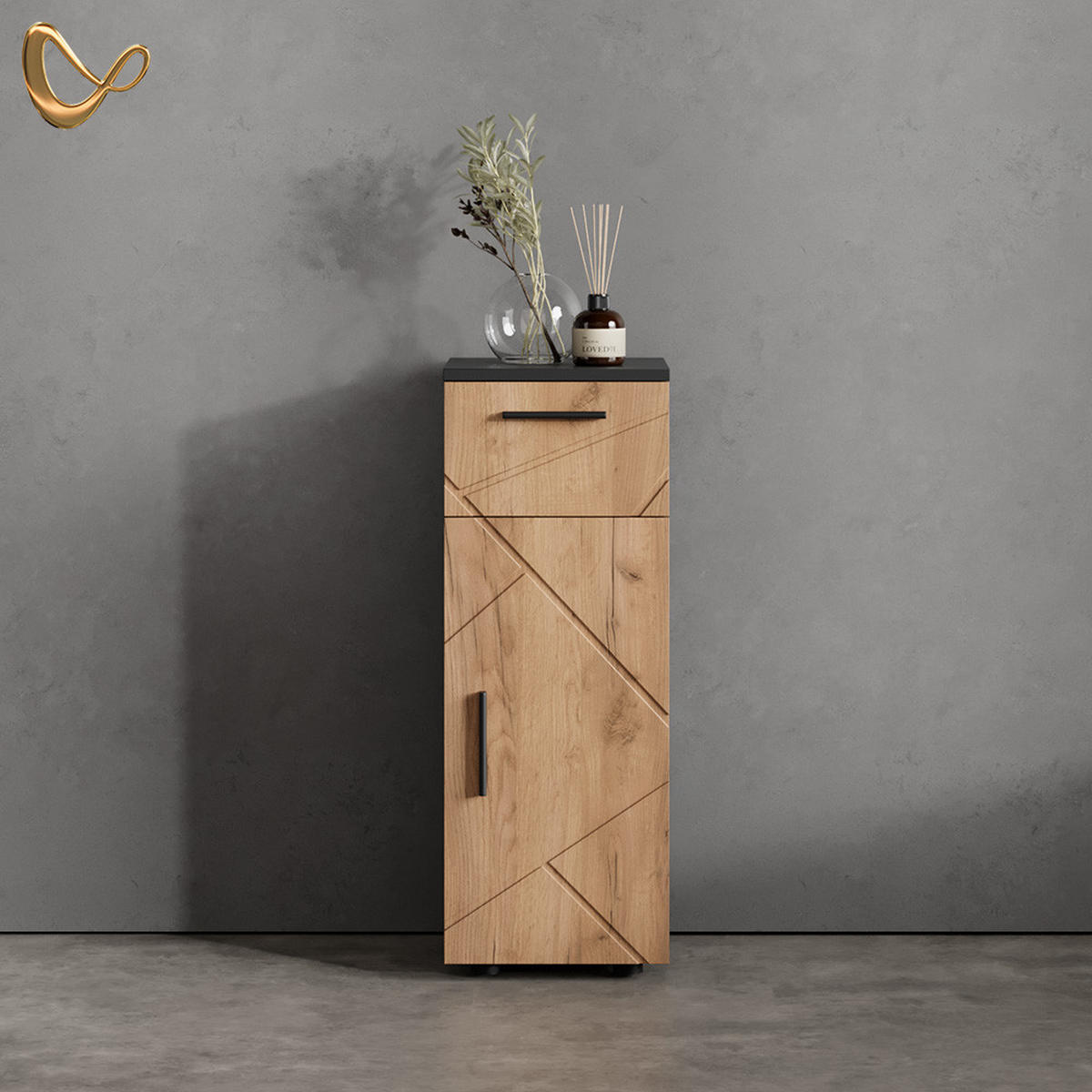MIDISCHRANK Ronco Goldkraft Eiche/Anthrazit 30 x 81 cm - Anthrazit/Eiche Wotan, Holzwerkstoff (30/81/30cm) - Livinity®